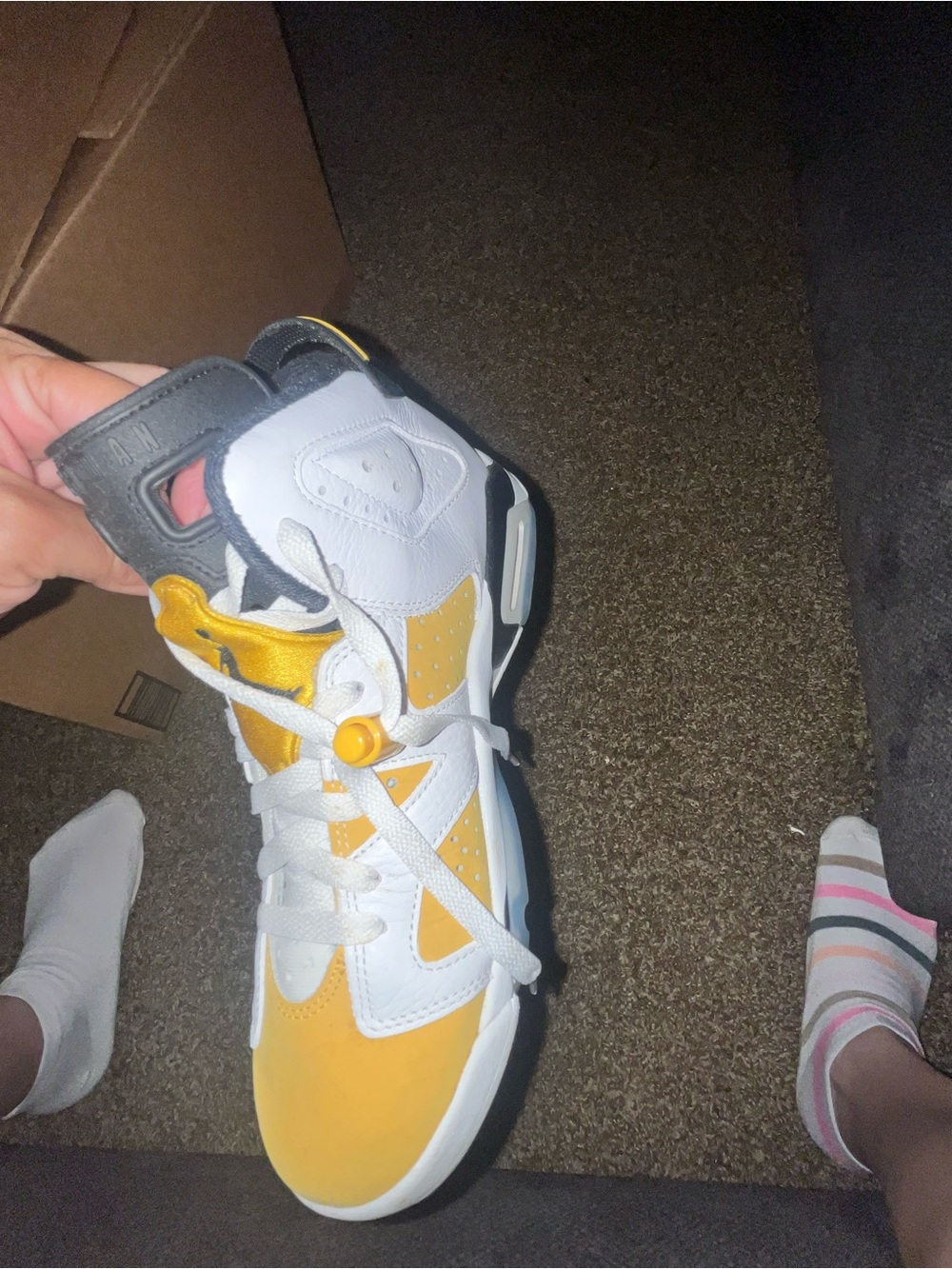 Jordan Kids White and Yellow High-Top Sneakers
